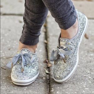 Keds for Kate Spade Champion Silver Glitter Shoes Size 9 Wedding Bridesmaid